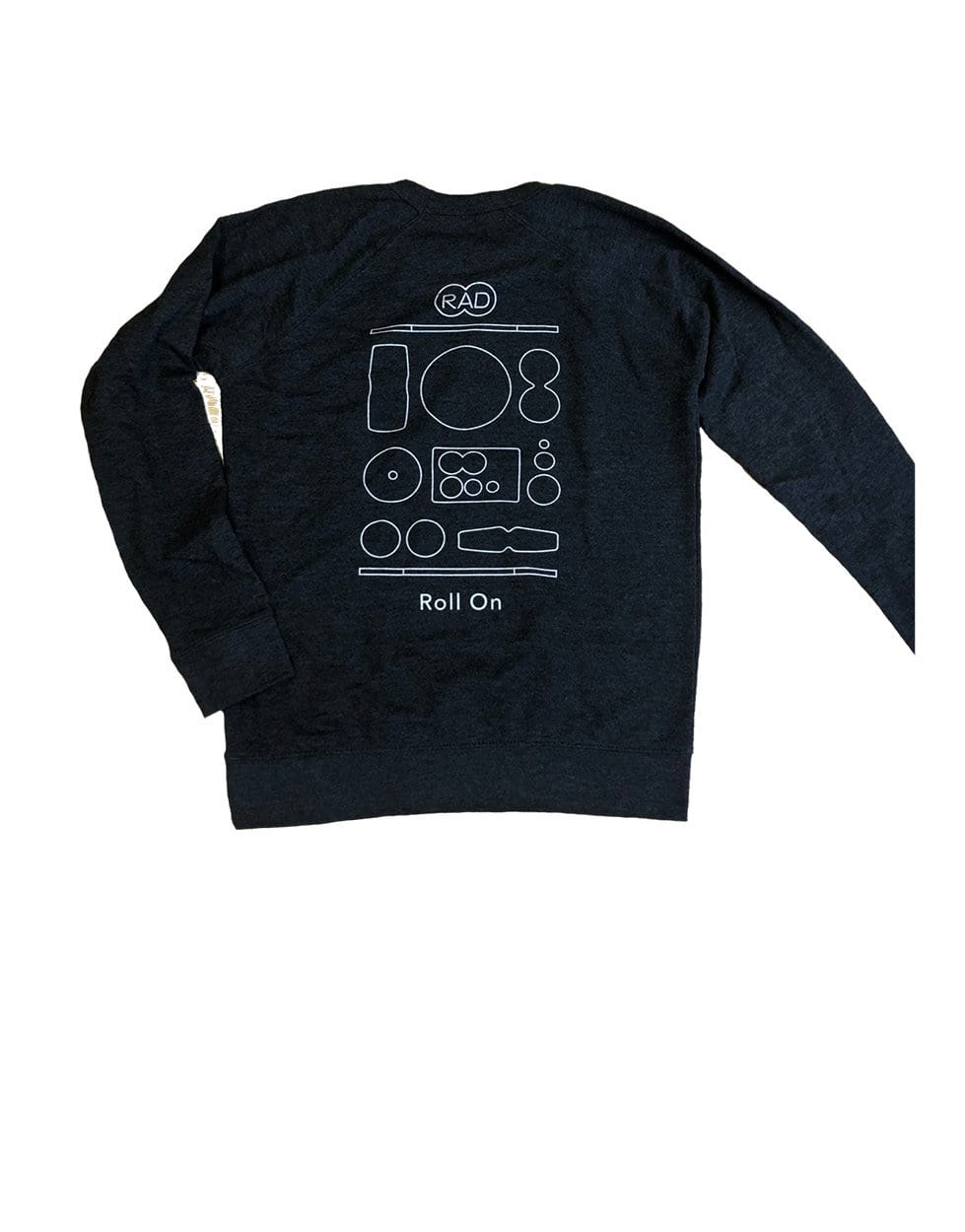 dark grey unisex pullover by RAD with moto "unleashing human movement" back view