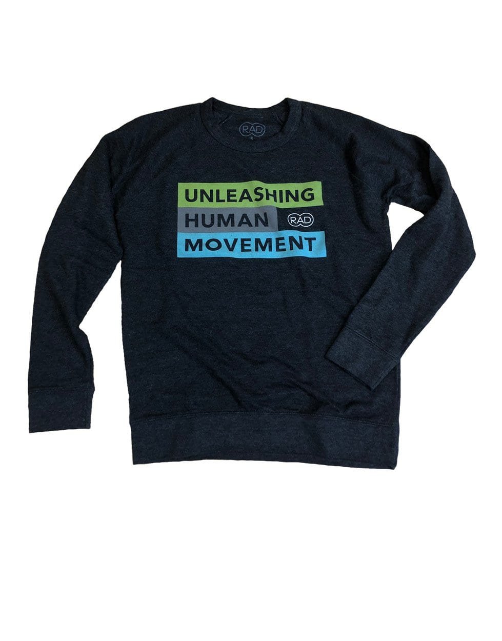dark grey unisex pullover by RAD with moto "unleashing human movement"