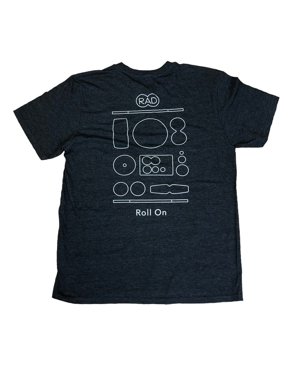 dark grey unisex t-shirt by RAD with moto "unleashing human movement" back view