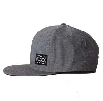 Oxford Chambray with black cotton twill with RAD logo, claps cap