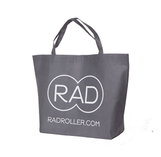 grey woven tote bag merch front view