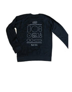 dark grey unisex pullover by RAD with moto "unleashing human movement" back view