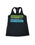 dark grey tank top " unleashing human movement" by RAD Rollers