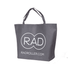 grey woven tote bag merch front view